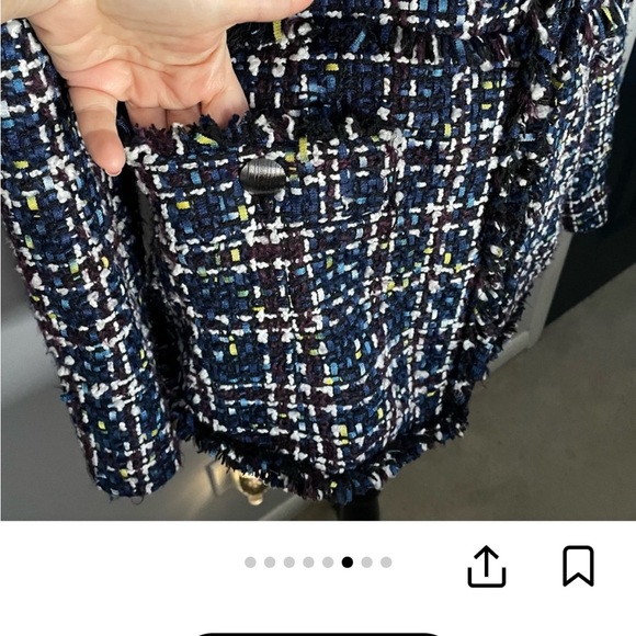 HALOGEN Tweed Blue Navy Textured Fringe Casual Blazer Jacket Button Pockets XS - Picture 11 of 13